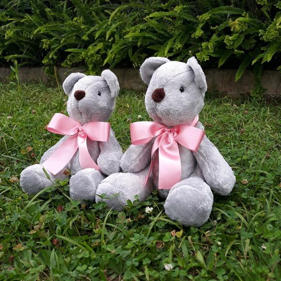 Kit Ursos para Decoração com Laço Rosa