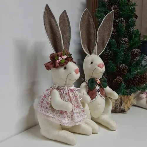 Kit Casal de Coelhos Decorativos