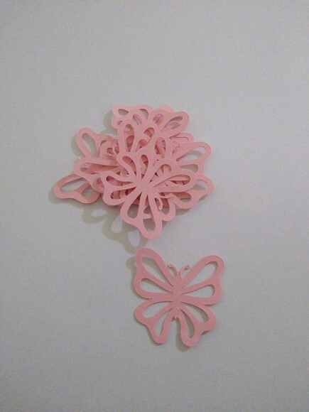 Borboleta Rosa Vazada de Papel Pct 50 un
