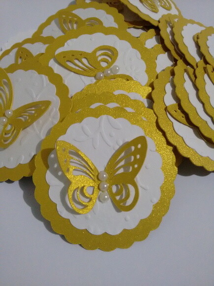 Tag Personalizada | Kit 10 Borboletas 3d Aguá Ouro Fino