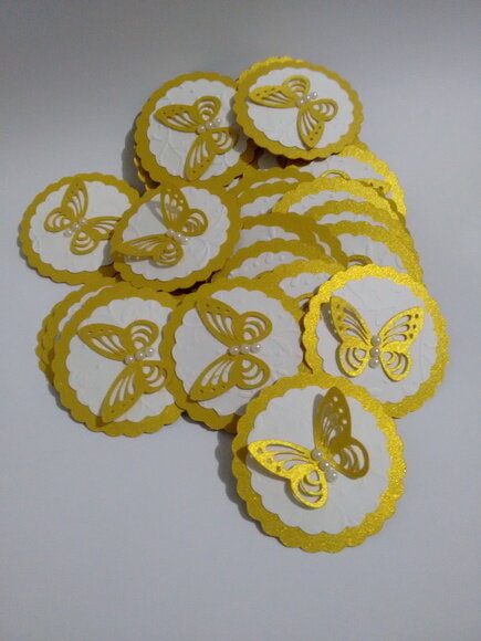 Tag Personalizada | Kit 10 Borboletas 3d Aguá Ouro Fino