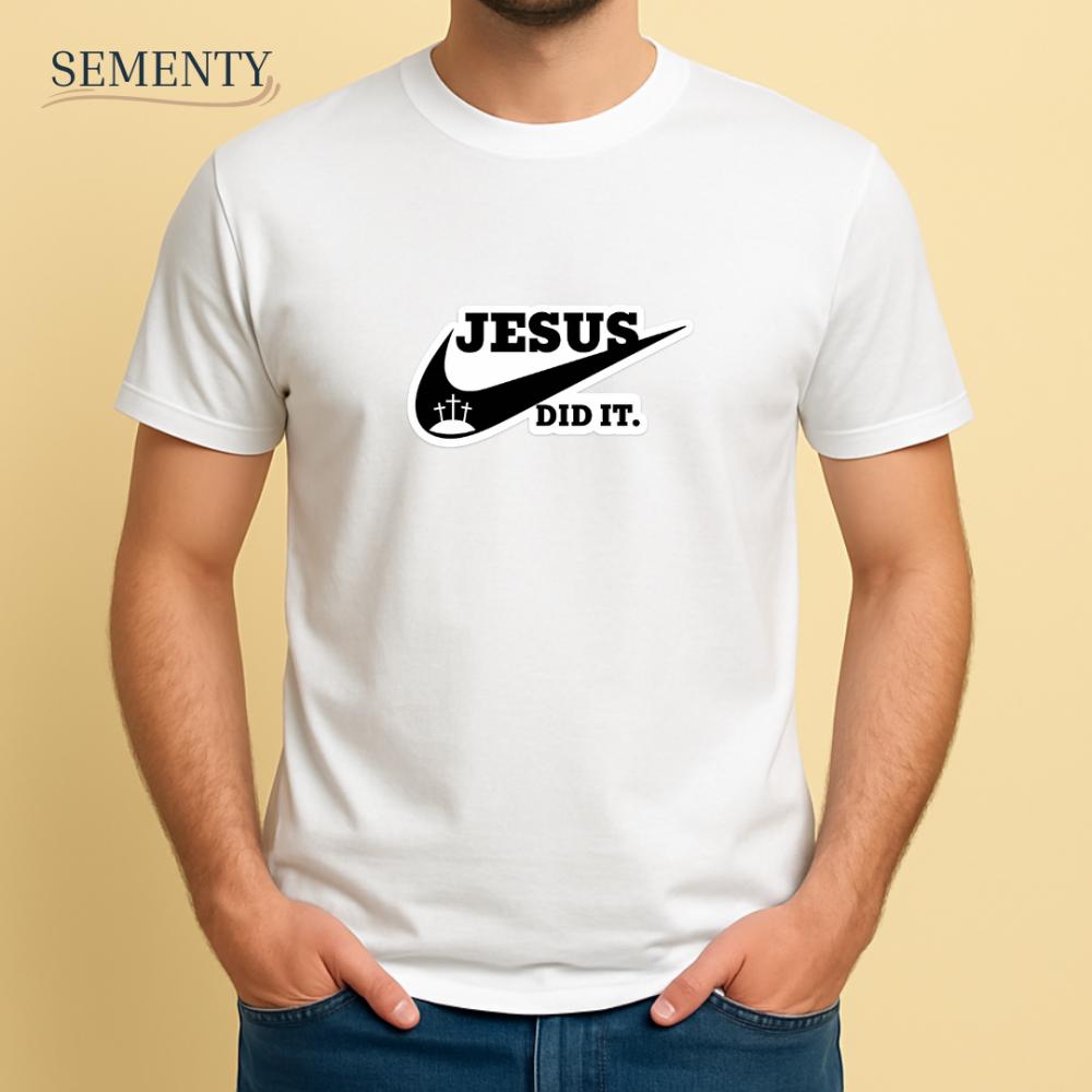 Camiseta Branca Jesus Did It com Estampa Criativa – Fé, Estilo