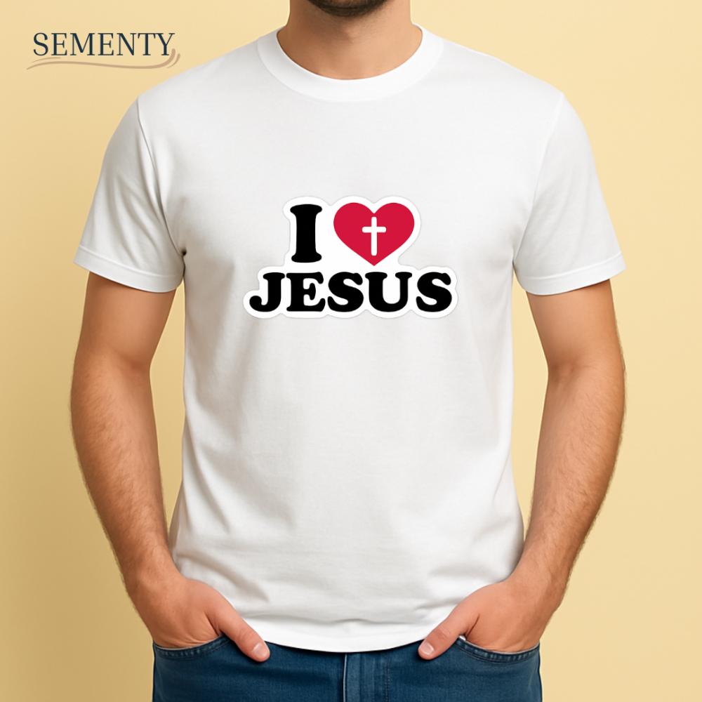 Camiseta Branca I love Jesus com Cruz no Coração – Simples, P