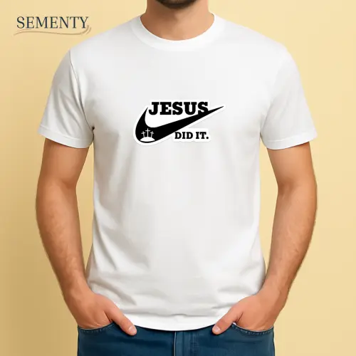 Camiseta Branca Jesus Did It com Estampa Criativa – Fé, Estilo e Mensagem Impactante em Uma Só Peça