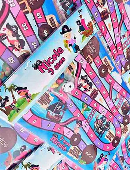 20 Jogo de Tabuleiro Personalizado Piratas Rosa Lembrancinha