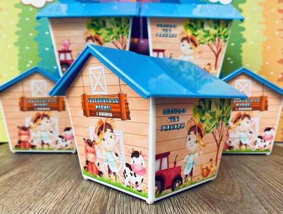 30 Casinha Cofre Personalizada nos 4 Lados Fazendinha