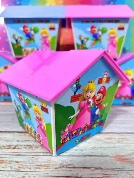 30 Casinha Cofre Personalizada nos 4 Lados Super Mario