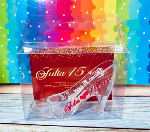 50 Sapatinho de Acrílico + Maleta Personalizada Lembrancinha
