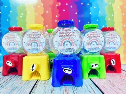 20 Mini Baleiro Candy Machine Arco Iris Boho