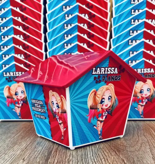 30 Casinha Cofre Personalizada 4 Lados Arlequina