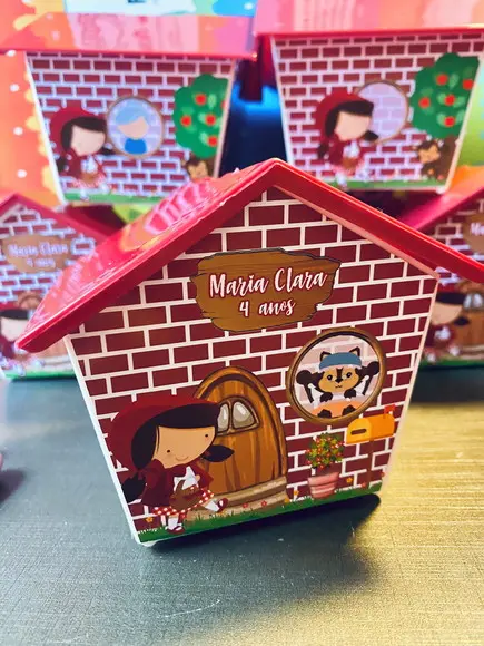 30 Casinha Cofre Personalizada 4 Lados Chapeuzinho Vermelho