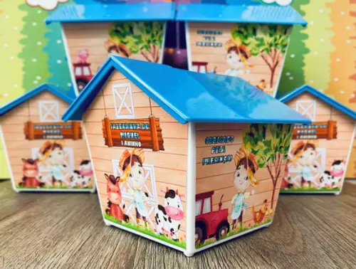 30 Casinha Cofre Personalizada nos 4 Lados Fazendinha