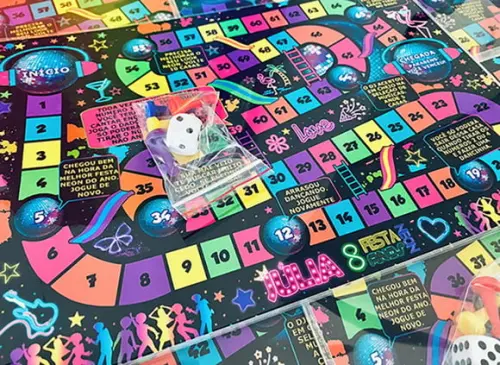 30 Jogo de Tabuleiro Festa Neon - Lembrancinha