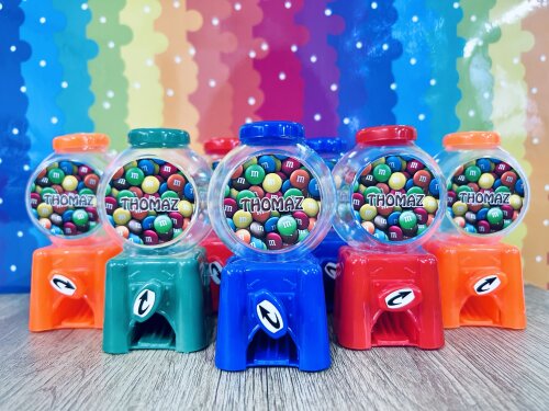 20 Mini Candy Machine Festa M&ms /Mini Baleiro para Lembrancinha de festa  / personalizados com nome e idade