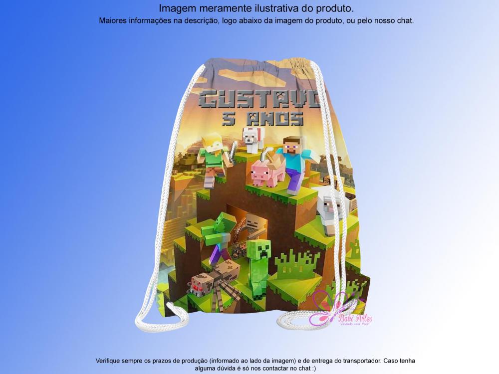 Mochilinha Saco Personalizada Minecraft