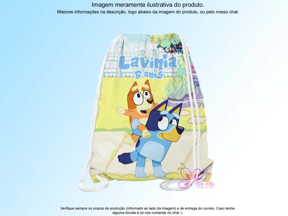 Mochilinha Saco Personalizada Cachorro Azul
