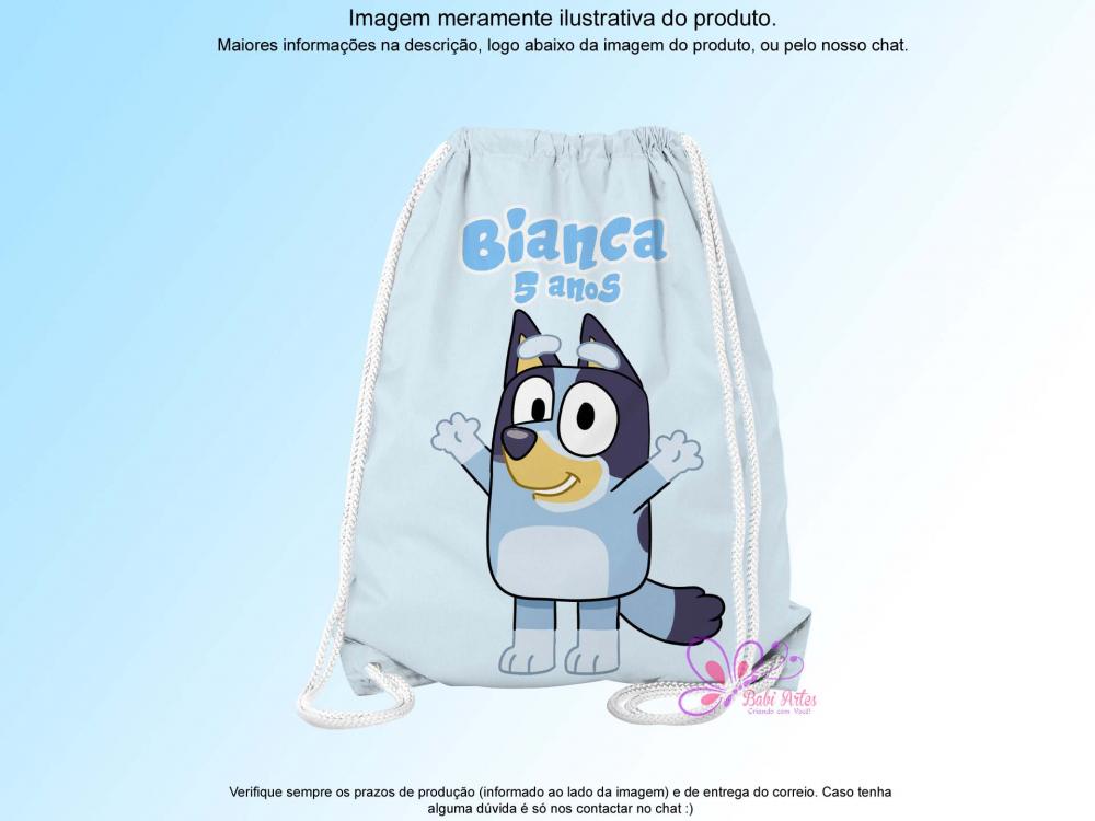 Mochilinha Saco Personalizada Cachorro Azul