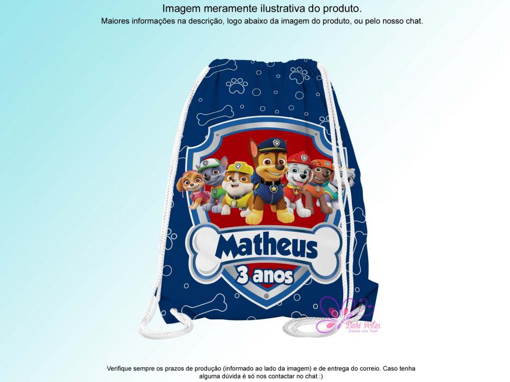 Mochilinha Saco Personalizada Patrulha Canina