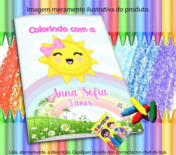 Revistinha p/ Colorir Personalizada Sol + Giz de Cera