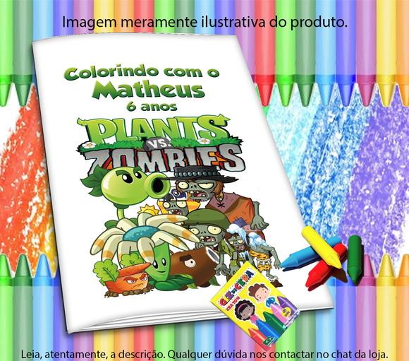 Revistinha p/ Colorir Person Plants Vs Zombie + Giz de Cera