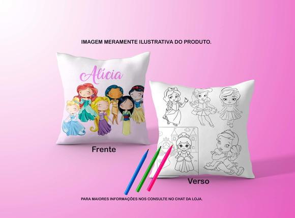 Almofadinha Princesas Cute C/verso p/ Colorir+canetinhas
