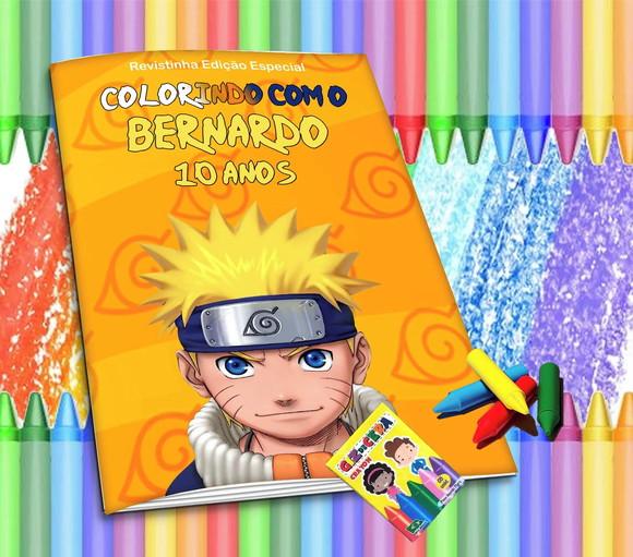 Revistinha p/ Colorir Personalizada Naruto + Giz de Cera