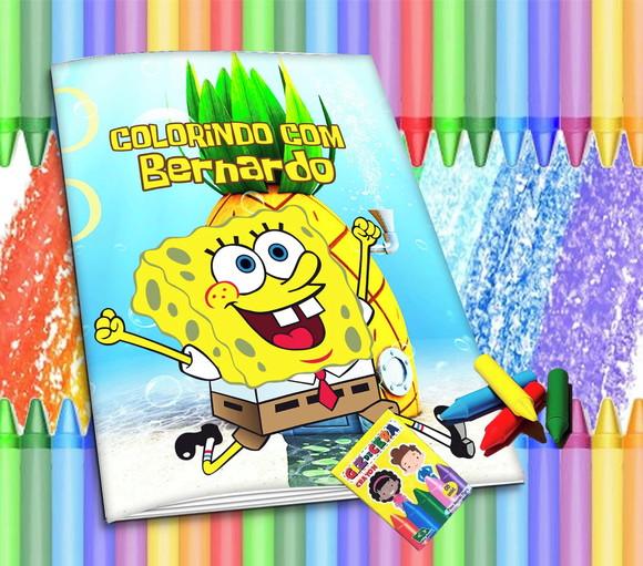 Revistinha para Colorir Personaliz Bob Esponja + Giz de Cera