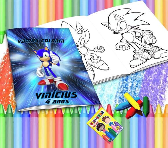 Revistinha para Colorir Personalizada Sonic + Giz de Cera
