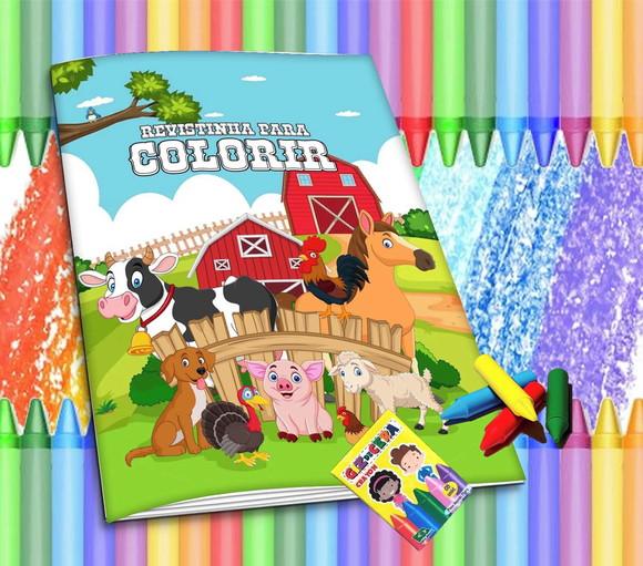 Revistinha para Colorir Personaliz Fazendinha + Giz de Cera