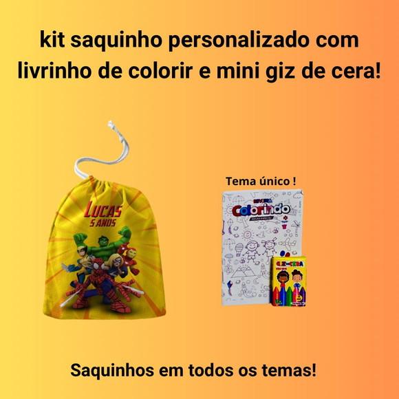 Kit Saq. Personalizado Super Herois + Livrinho p/ Colorir