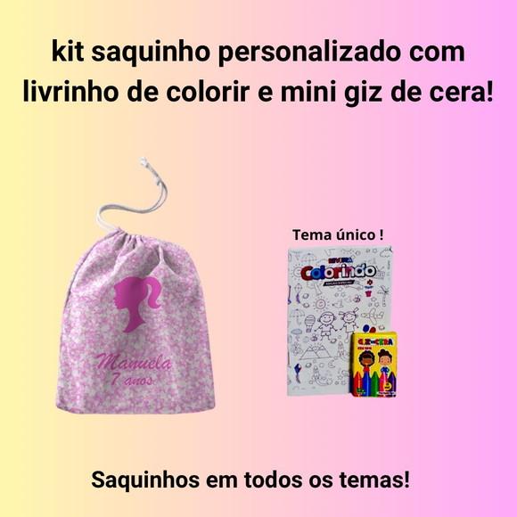 Kit Saq. Personalizado Barbie + Livrinho p/ Colorir