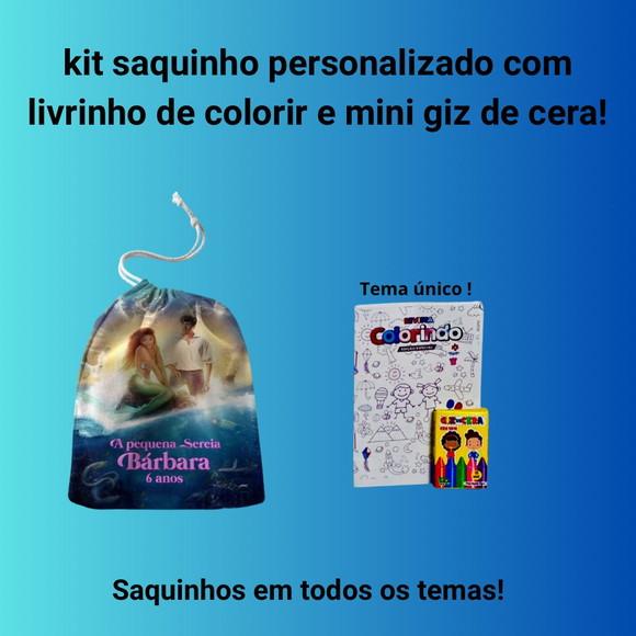Kit Saq. Personalizado Pequena Sereia + Livrinho p/ Colorir