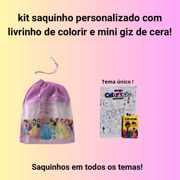 Kit Saq. Personalizado Princesas + Livrinho p/ Colorir