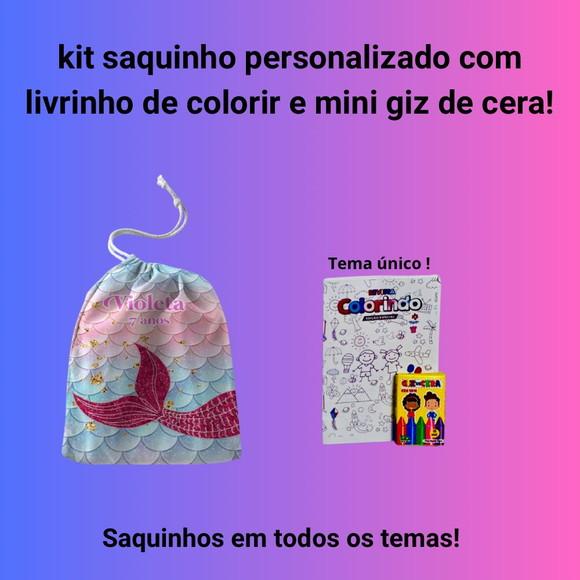Kit Saquinho Personalizado Sereia + Livrinho para Colorir