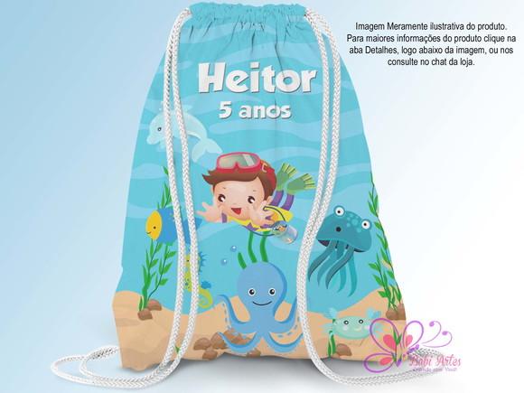 Mochila Saco Personalizada 25x35cm Fundo do Mar