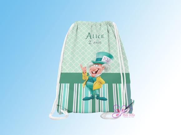 Mochilinha Personalizada Chapeleiro Alice no Pais das Maravi