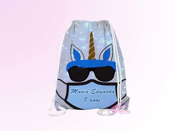 Mochilinha Personalizada Unicórnio Xô Coronavírus