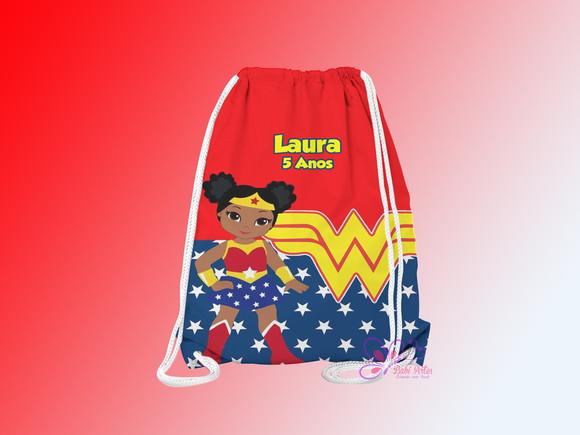 Mochilinha 19x28cm Personalizada Mulher Maravilha Cute