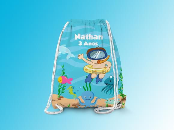 Mochilinha Personalizada 19x28cm Fundo do Mar