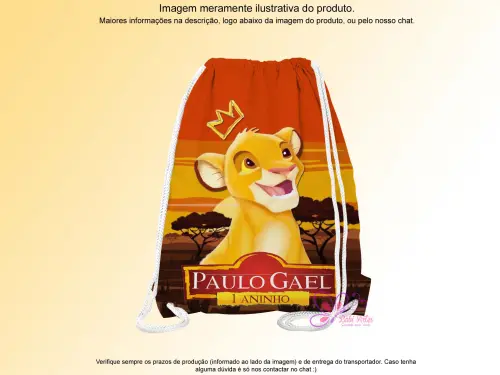 Mochilinha Saco Personalizada O Rei Leão