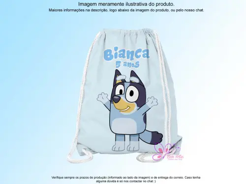 Mochilinha Saco Personalizada Cachorro Azul