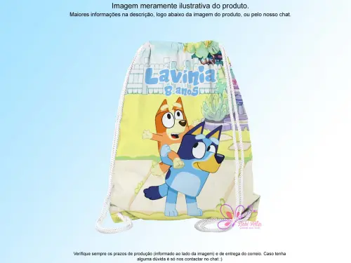 Mochilinha Saco Personalizada Cachorro Azul