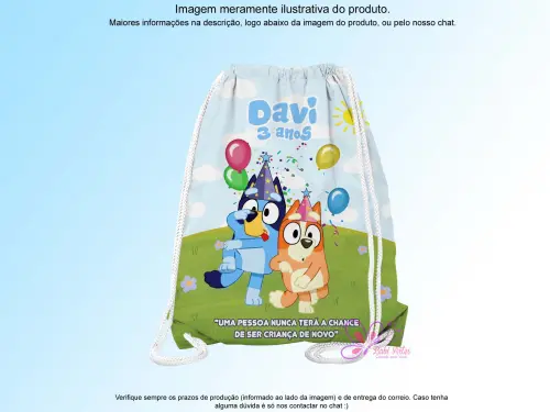 Mochilinha Saco Personalizada Cachorro Azul