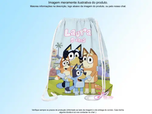 Mochilinha Saco Personalizada Cachorro Azul