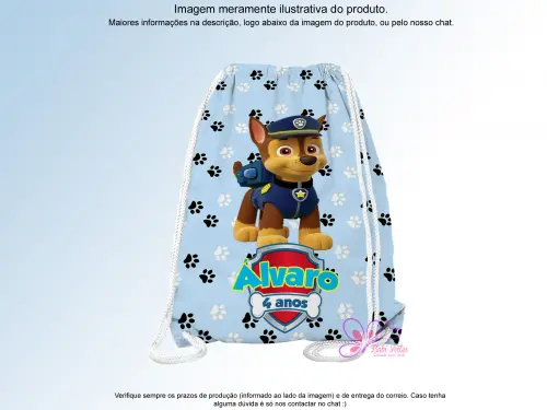 Mochilinha Saco Personalizada Patrulha Canina