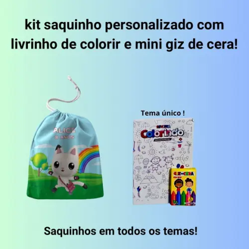 Kit Saq. Personalizado a Casa Mágica + Livrinho p/ Colorir