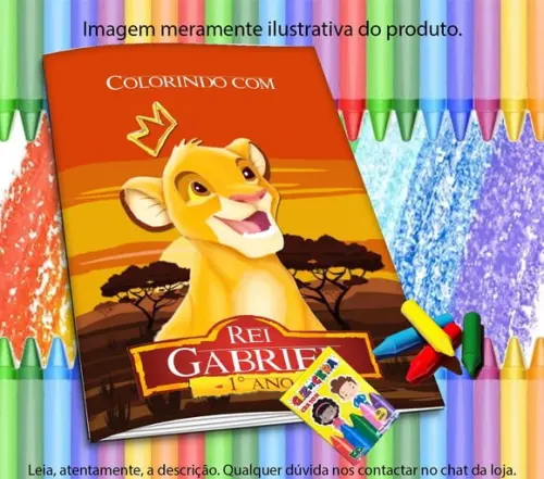Revistinha p/ Colorir Personalizada o Rei Leão + Giz de Cera