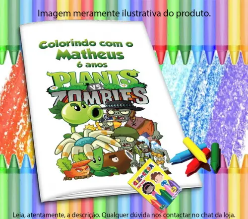 Revistinha p/ Colorir Person Plants Vs Zombie + Giz de Cera