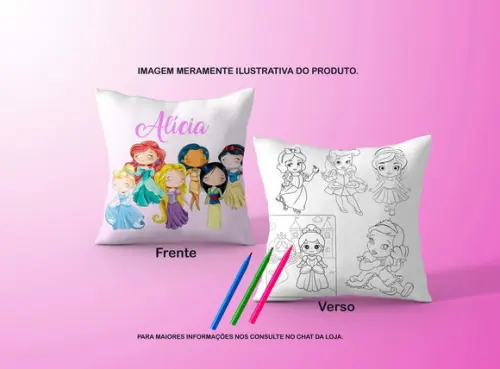 Almofadinha Princesas Cute C/verso p/ Colorir+canetinhas