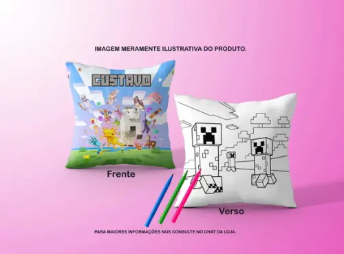 Almofadinha Minecraft C/verso p/ Colorir+canetinhas